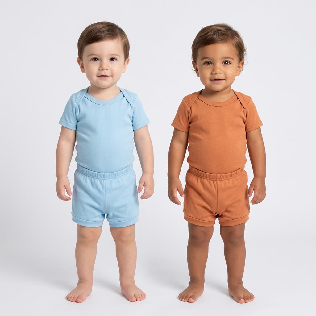 Kit 2 Conjunto Infantil Bebê 100% Algodão Body e Short Tapa Fralda Menina Menino Unissex Básico Meia Manga Enxoval