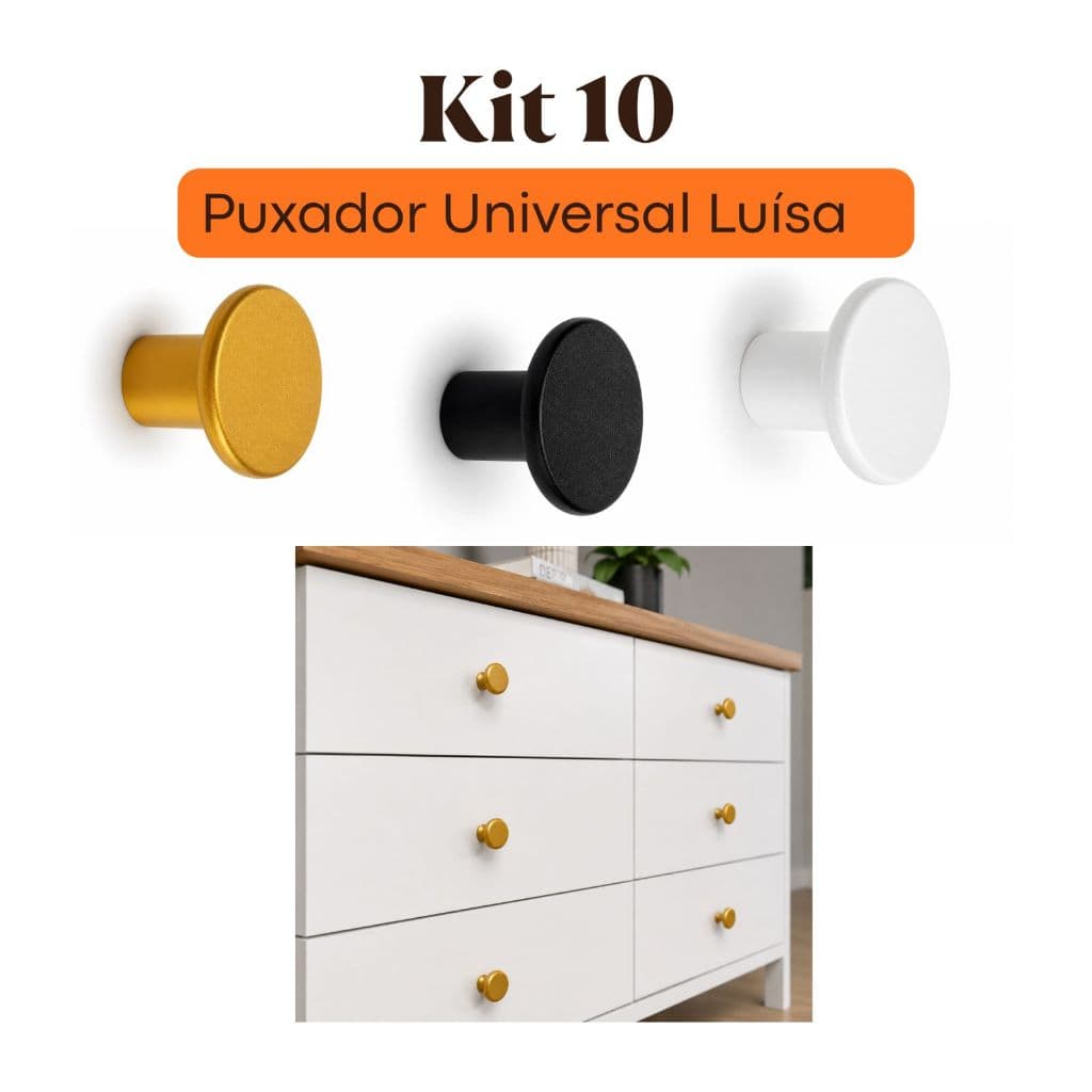 Kit 10 Puxador Universal Luisa Gaveta Armário Porta Móveis organizador com parafuso