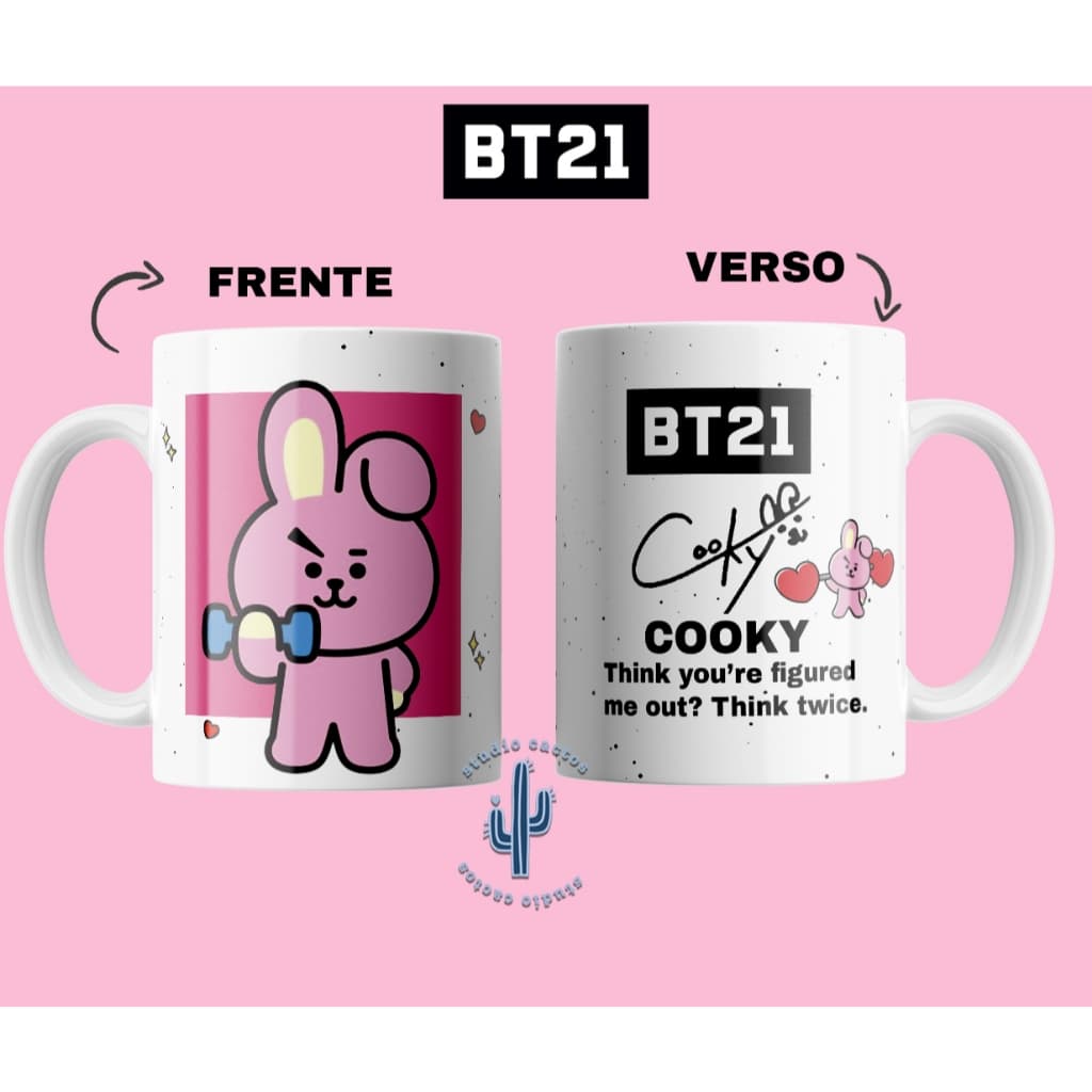 Caneca de cerâmica BT21- BTS - ARMY - KPOP - Tata - Cooky - Chimmy - RJ - Koya - Mang - Shooky - Van