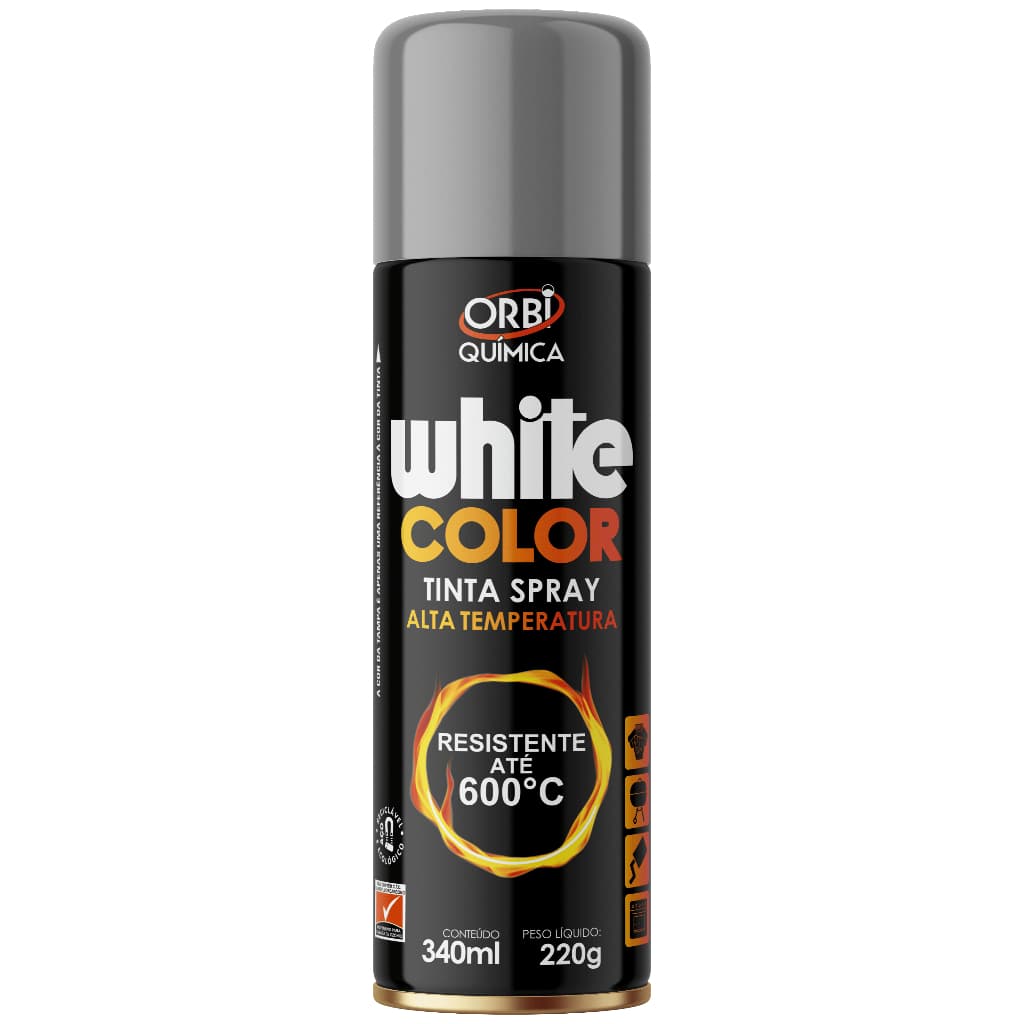 Tinta cinza Spray Alta Tem600°C Orbi Química 340ml Resistente para Escapamento Churrasqueira Motor