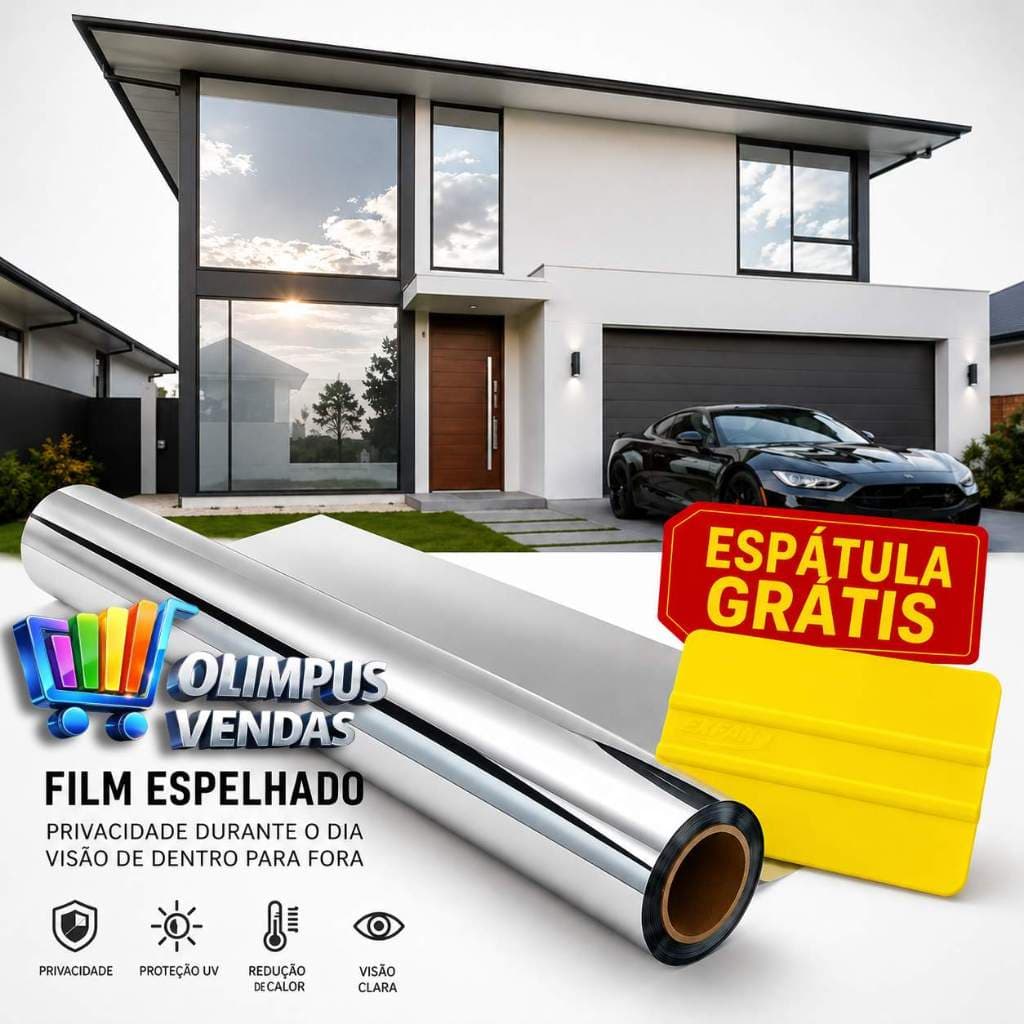 Película Insulfilm 1m Espelhada Prata Profissional Redução de Calor UV UVA