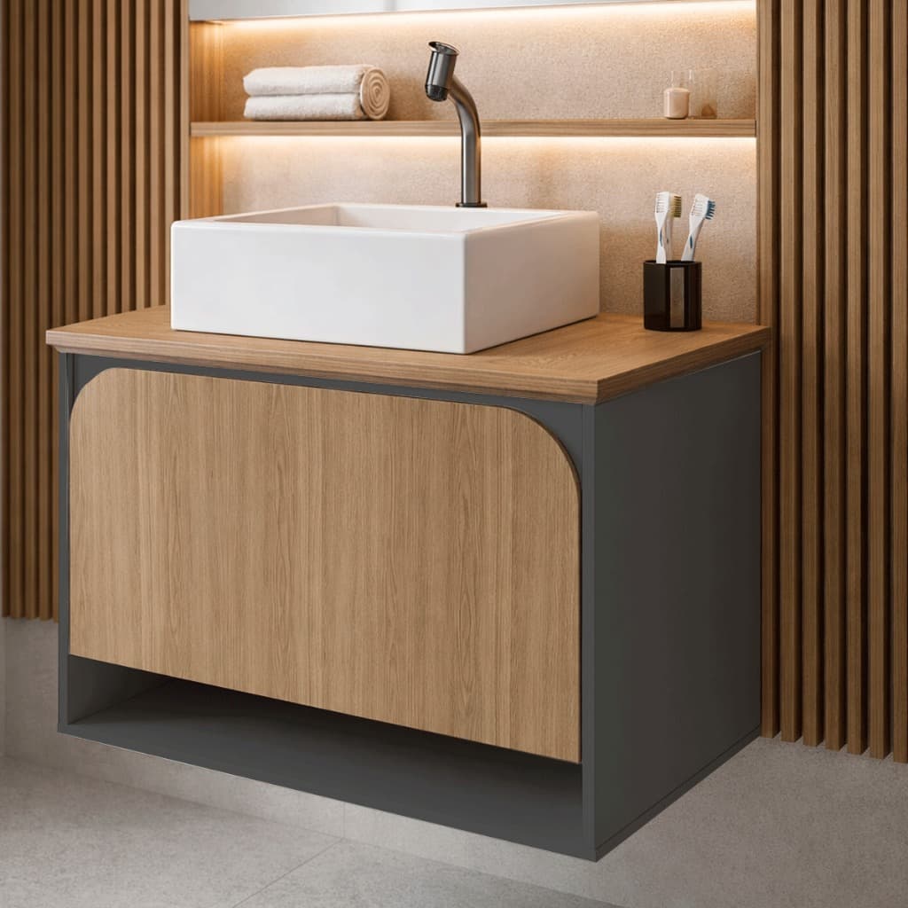 Gabinete Armario de Banheiro 100% MDF - Montesi 1 Porta + Nicho 60cm