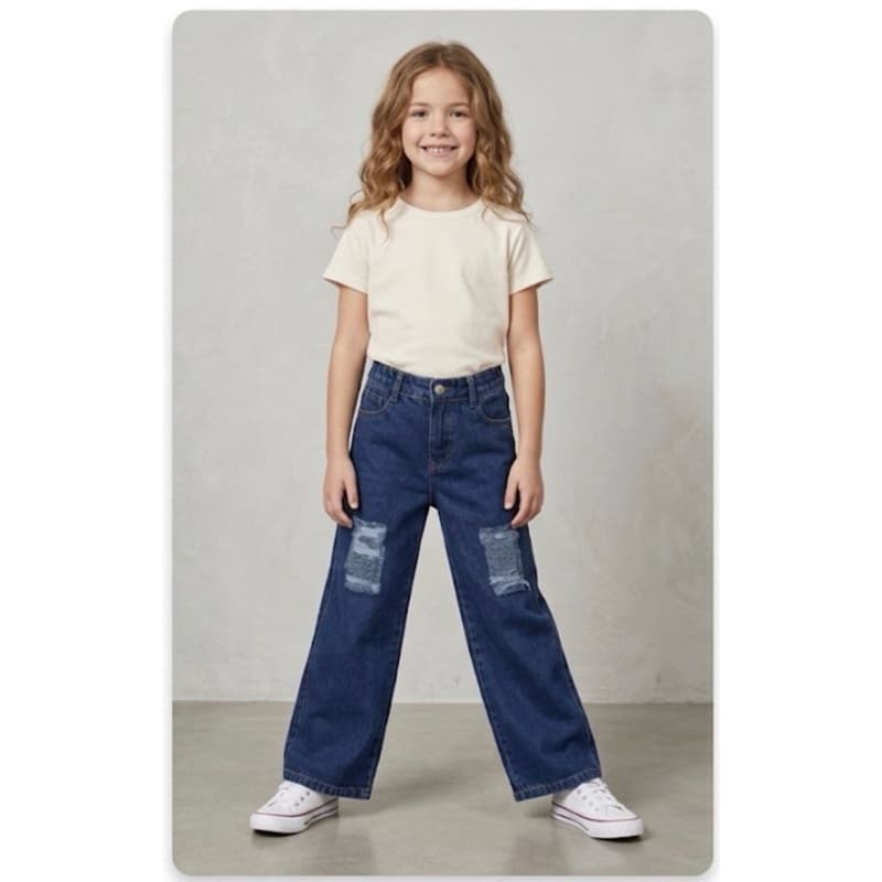 calça jeans feminina infantil e juvenil tradicional com rasgadinho