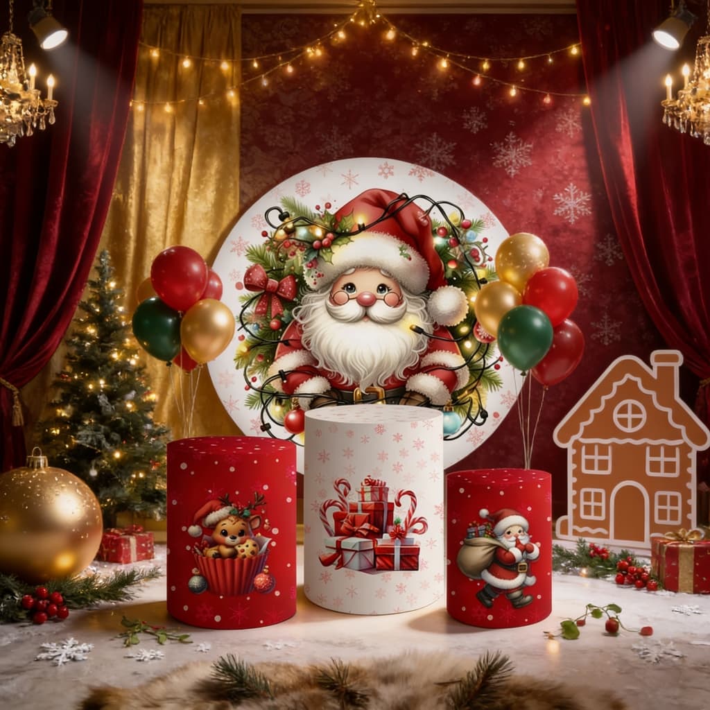Capas Trio de Cilindros Painel Redondo Natal Papai Noel