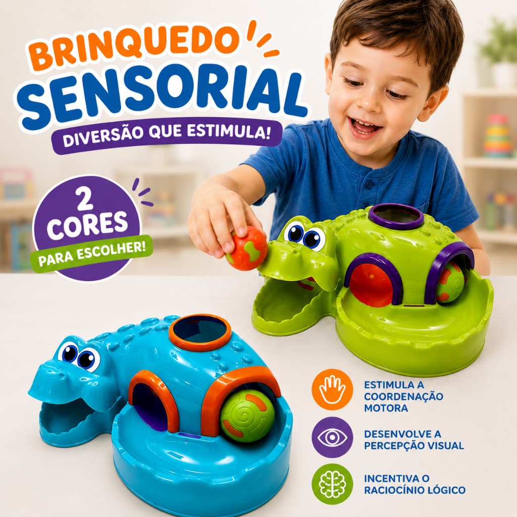 Brinquedo Educativo Didático Infantil Bebê Croco Ball Jacaré Estímulo Sensorial Motor