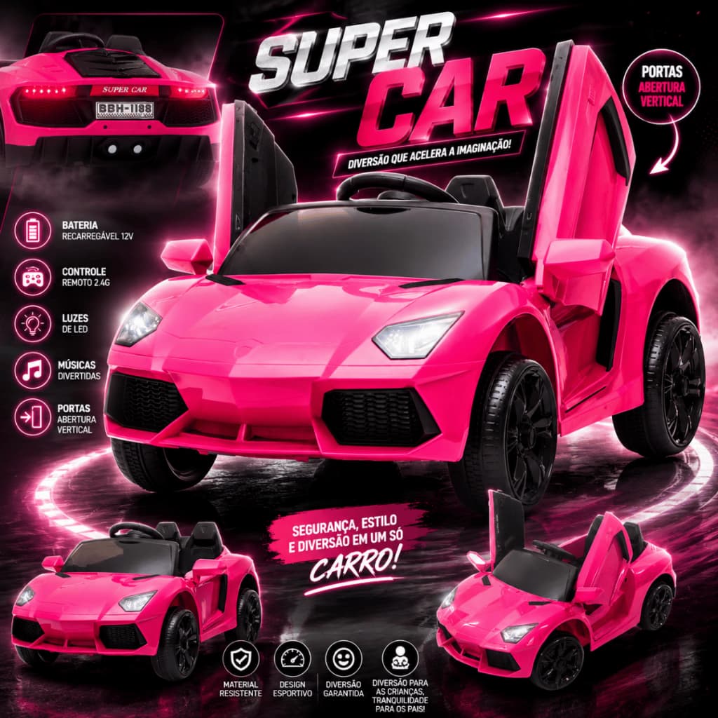 Carro Elétrico Infantil Conversivel Com Controle Remoto USB luz Som Rosa Carrinho De Passeio Elétrico Motorizado