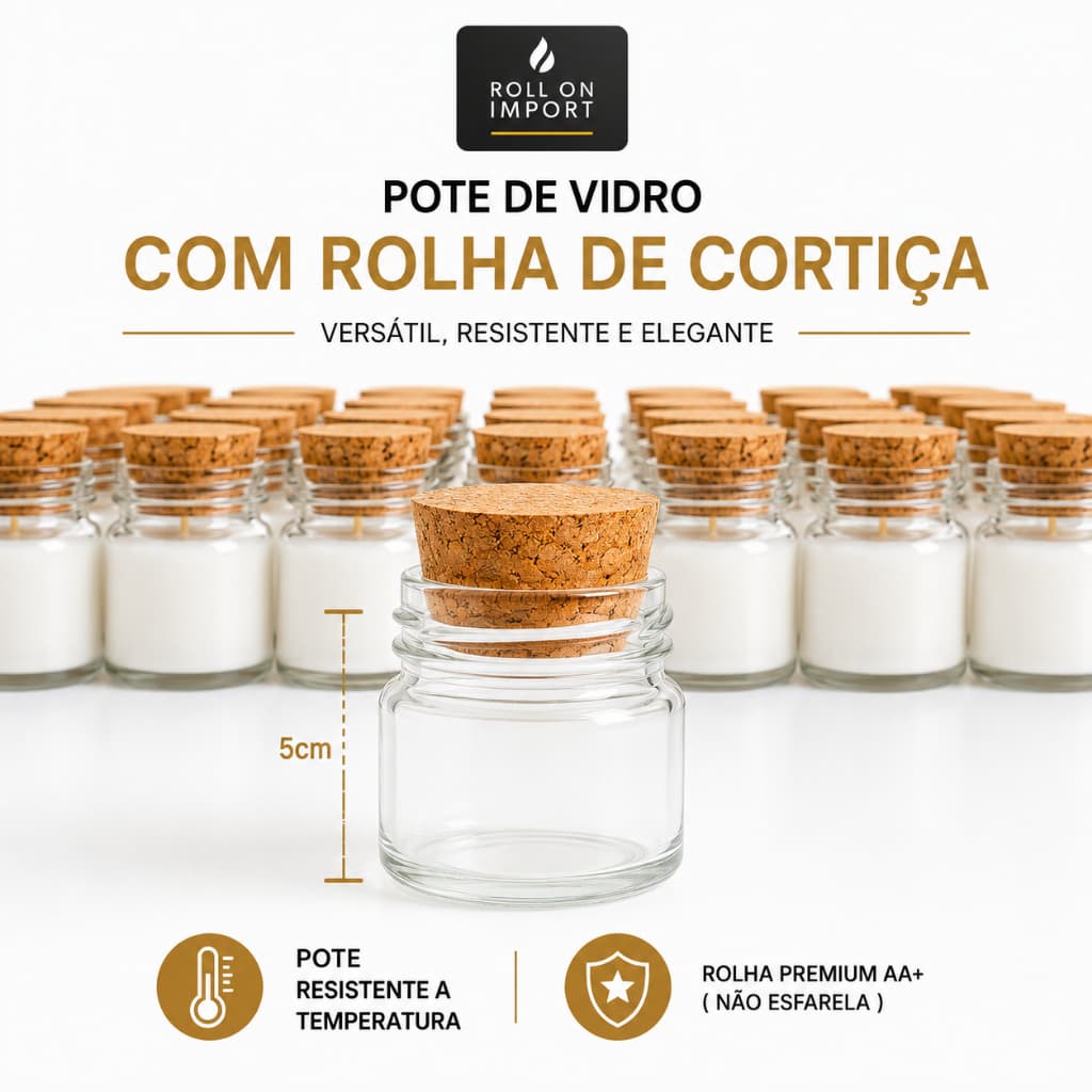20 Potinhos Para Vela 40ml C/ Tampa Rolha Cortiça Lindo