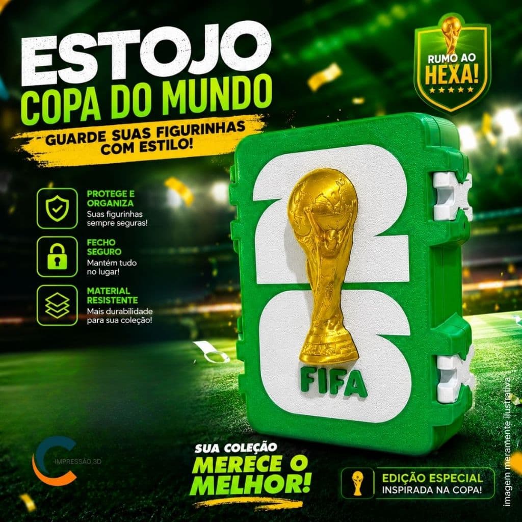 Estojo Figurinhas da Copa do Mundo 2026  Capacidade de até 500 Figurinhas Futebol Coleção