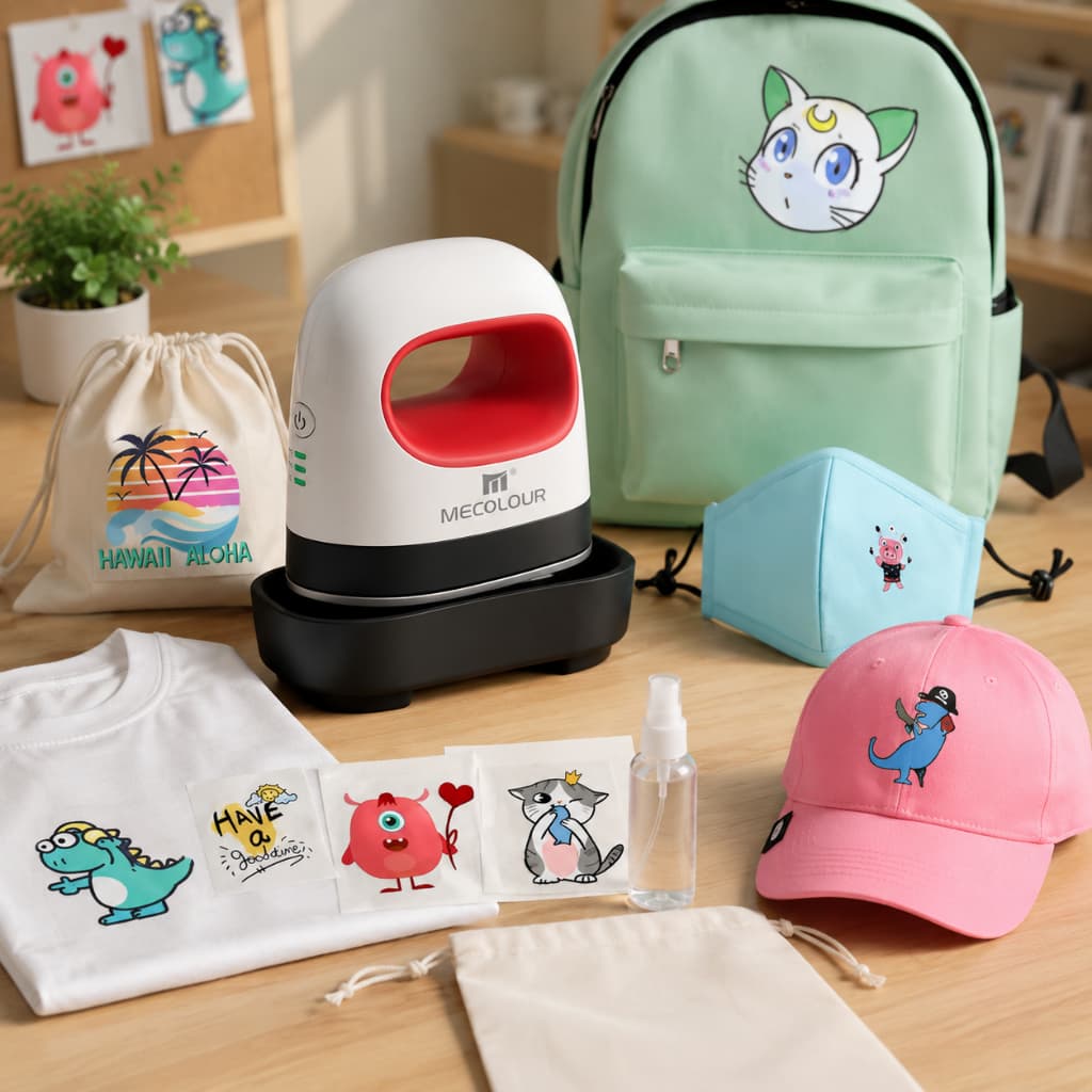 MECOLOUR Mini Prensa Térmica Portátil Vermelha Para Camisetas, Bonés, Bolsas e Sublimação DIY