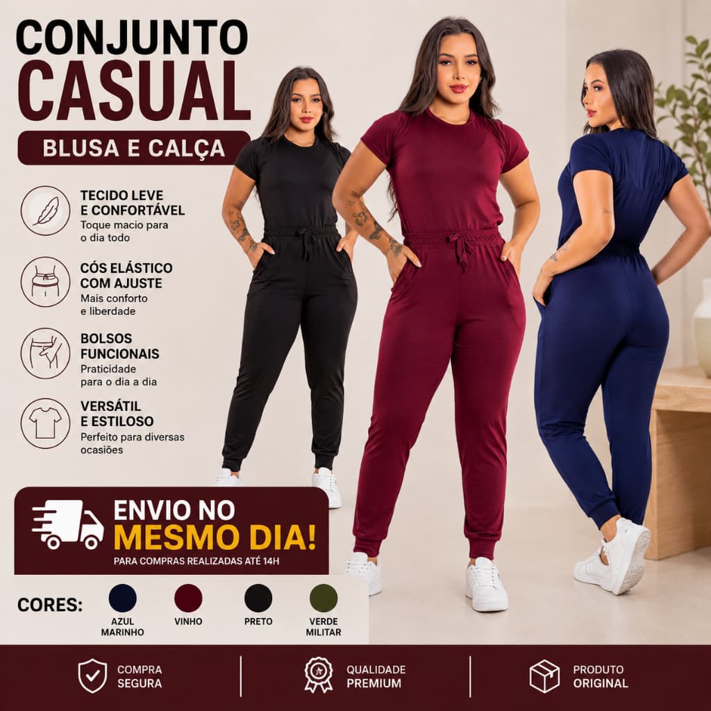 Conjunto Feminino Calça Jogguer Blusa Tshirt Confortável Fardamento Roupa Para Trabalhar Casual