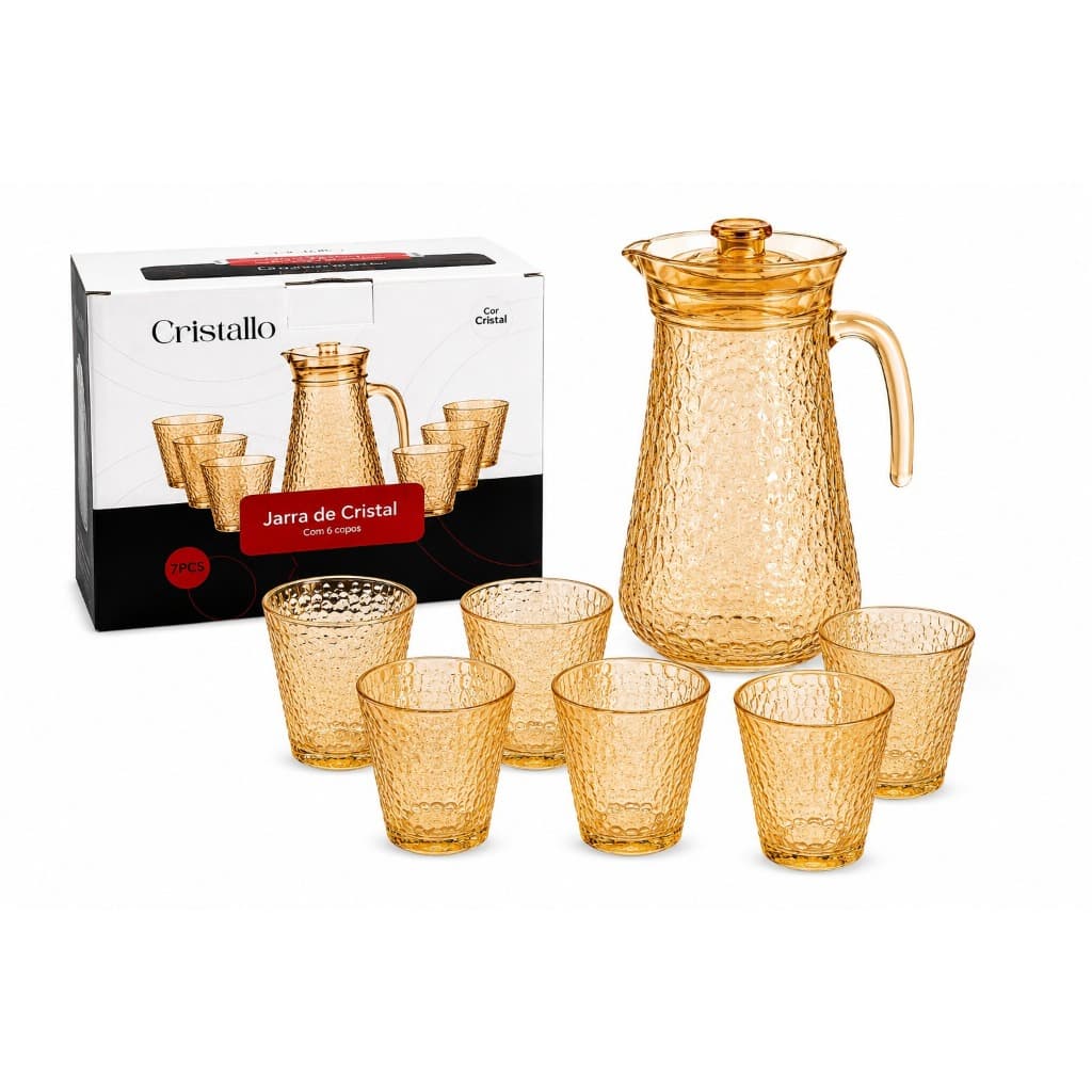 Jarra Com 6 Copos Vidro 7 Peças Kit Suco Água Bebidas