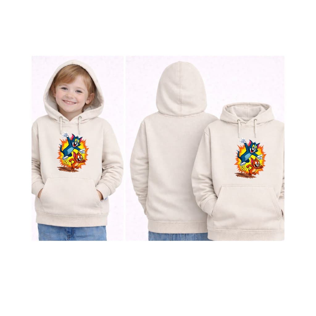 Moletom Infantil Tom e Jerry Menino e Menina Algodão Com Capuz e Bolso na Frente Quentinho e Resistente