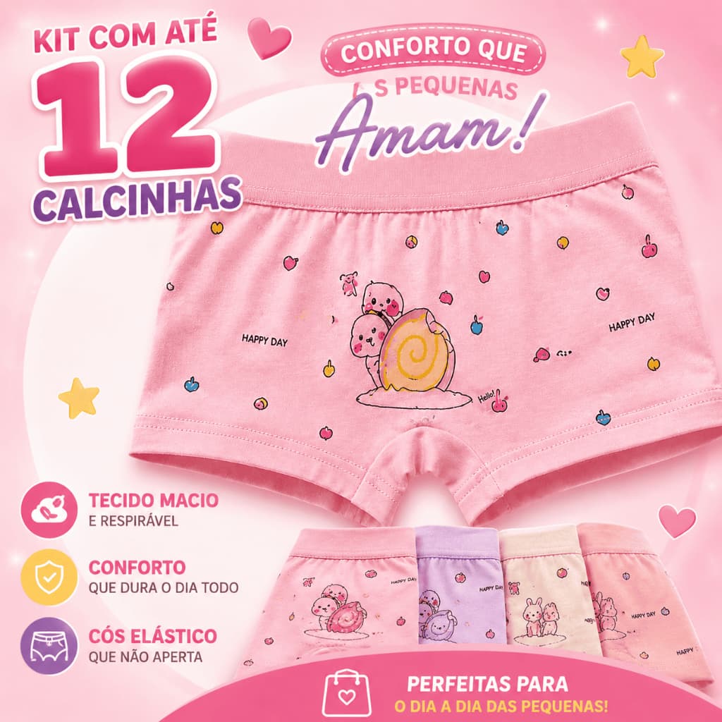 Kit até 12 Calcinha Box Shortinho FEMININA MENINA INFANTIL JUVENIL Boxer Confortável Criança