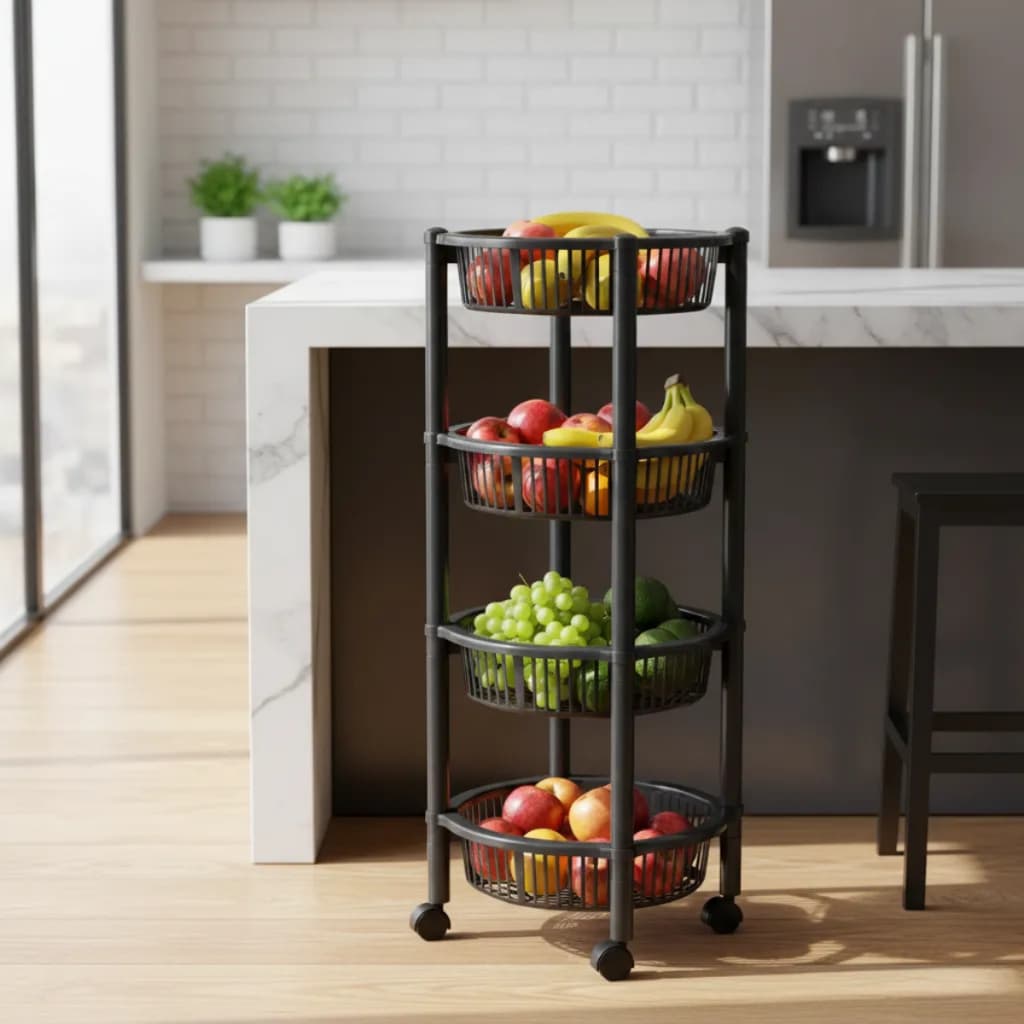 Fruteira Cesto De Frutas 4 Andares Reforçado Com Rodinhas cozinha vegetais redondo perfeito