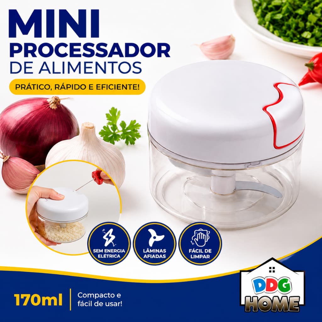 Mini Processador Triturador De Alimentos Manual Com 2 Lâminas Corda Retrátil Portátil Cozinha