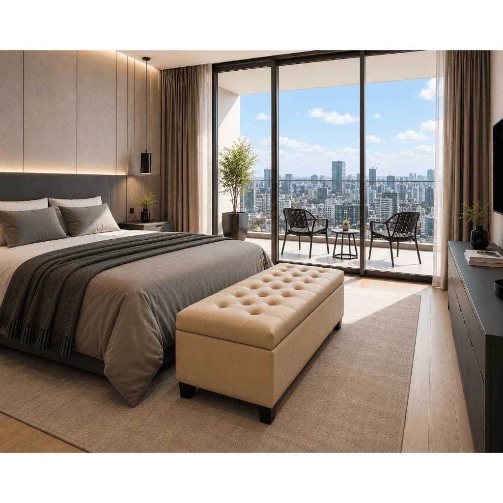 Bau Puff 120cm Capitonê Luxo Estofada Banco Organizadora Para Quarto Casal Sala Closet