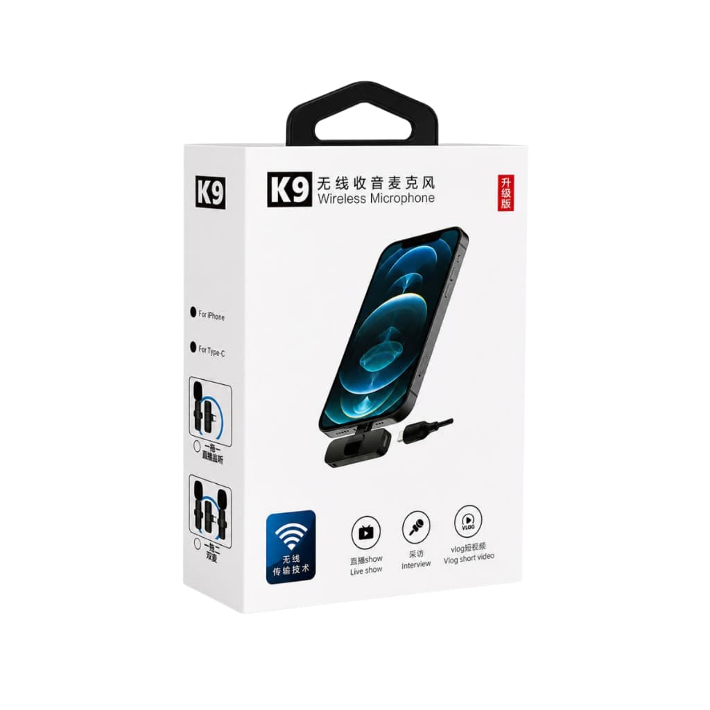 Microfone Lapela Sem Fio K9 Profissional Live Tiktok iPhone com 2 Microfones