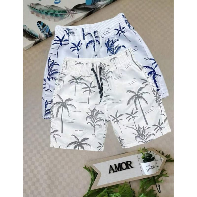 Kit short de praia menino infantil juvenil estampadas coqueiro enviar aleatoriamente