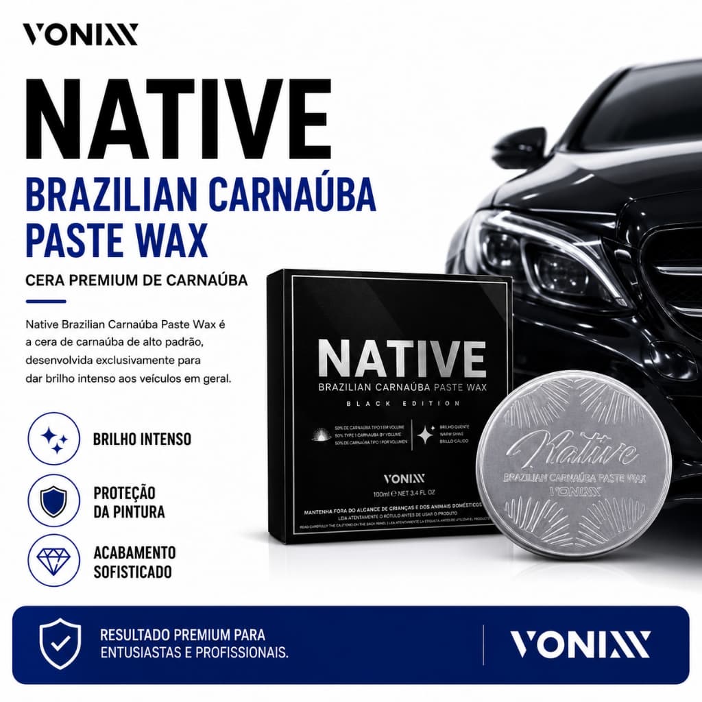Cera Vonixx Native Carnaúba Preta Cristalizadora Automotiva Paste Para Carro