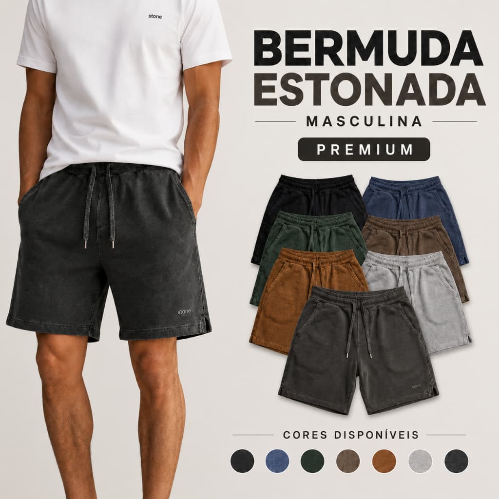 Bermuda shorts Estonada Masculina Premium Lavada Bordado Stonewear