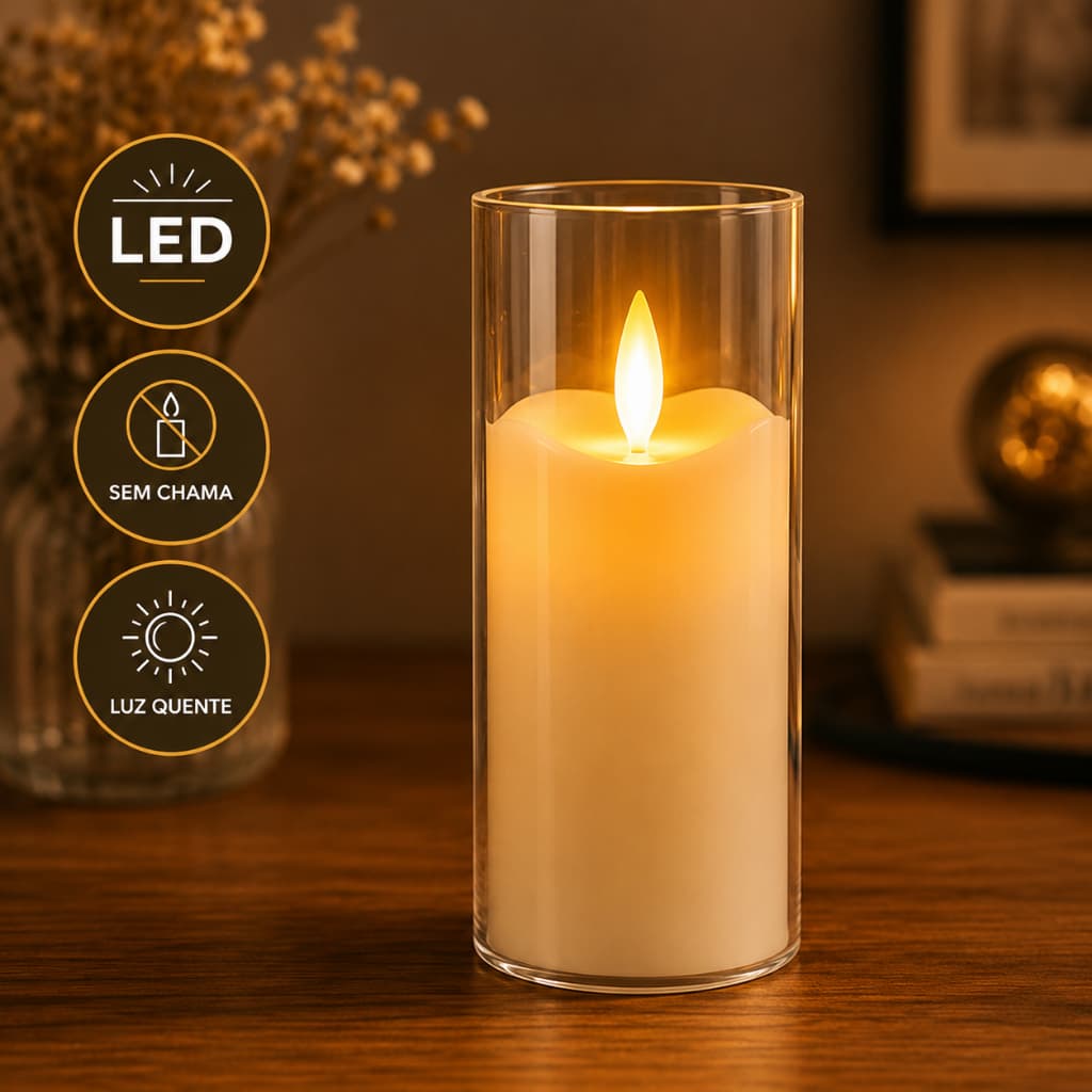 Vela LED Decorativa 12,5cm Sem Chama Luz Realista Eletrônica + 3 Baterias