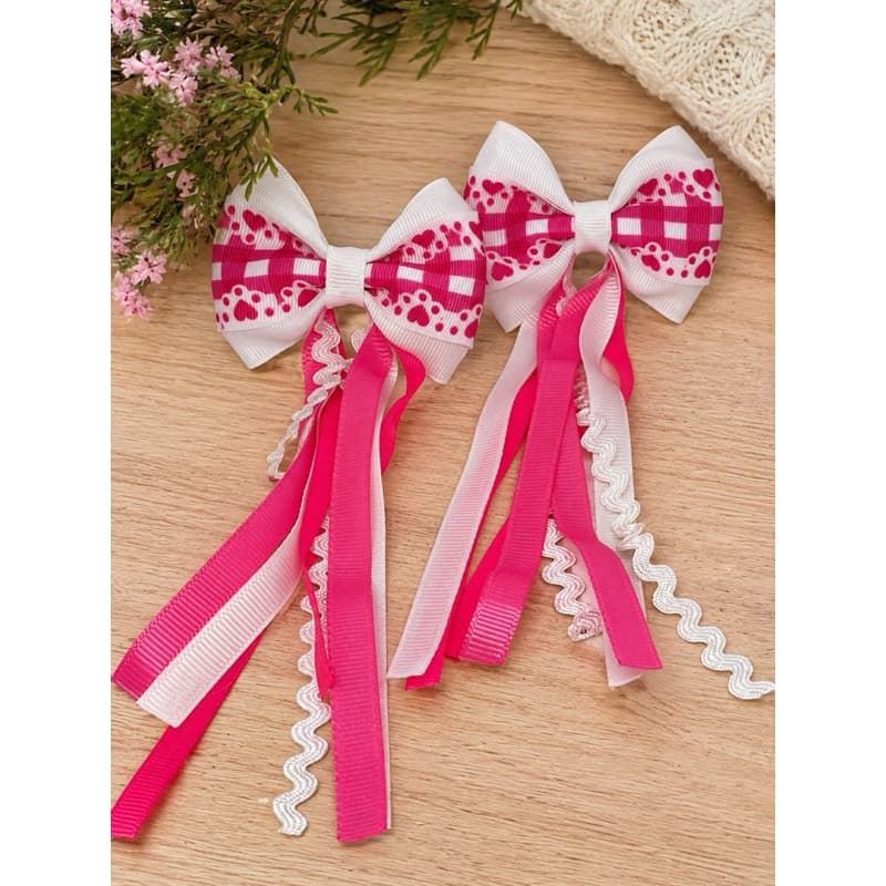 Par de Laços Juninos Branco com Rosa e Corações - Laço de cabelo - Arraia - Festa junina