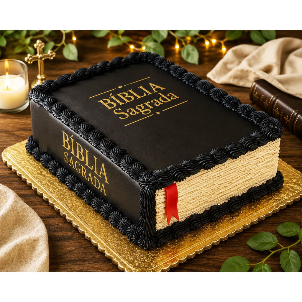 Papel Arroz Biblia Sagrada com 4 Faixas Lateral para Bolo + Fita Vermelha  de 4kg