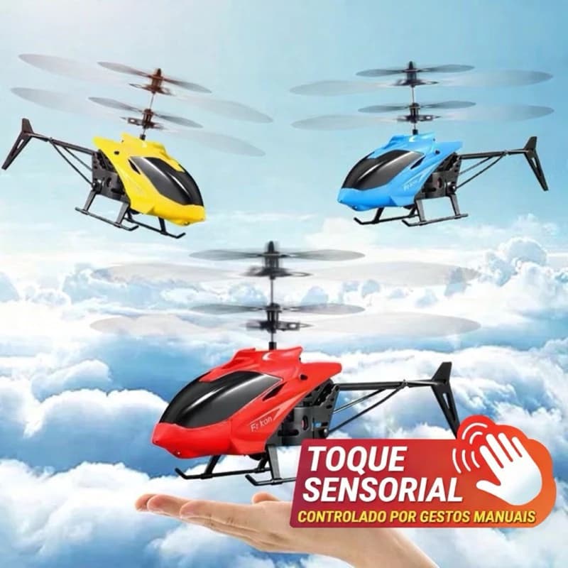 Brinquedo Helicóptero Sensorial com LED Voa Automaticamente para Crianças