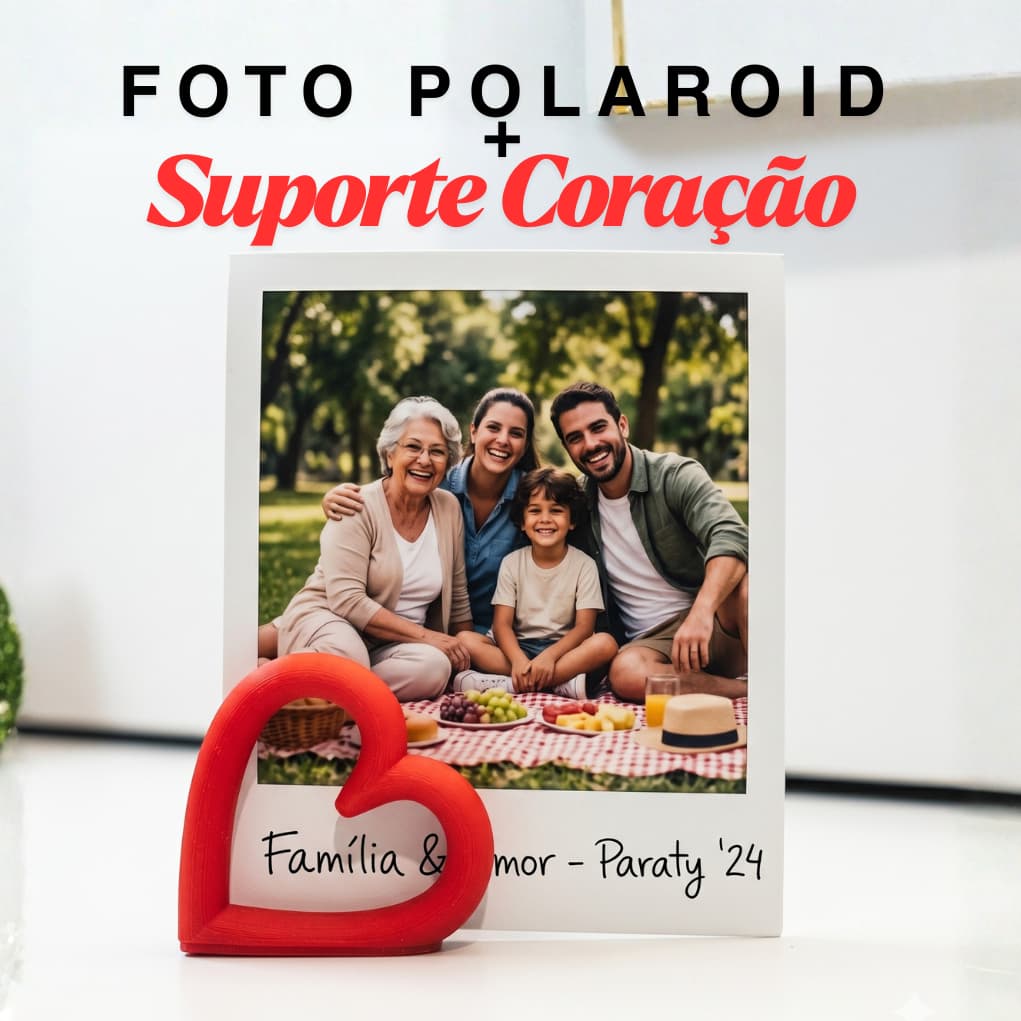 Foto Polaroid + Suporte Coração Revelação Impressão Fotos Casal memórias lembrancinha