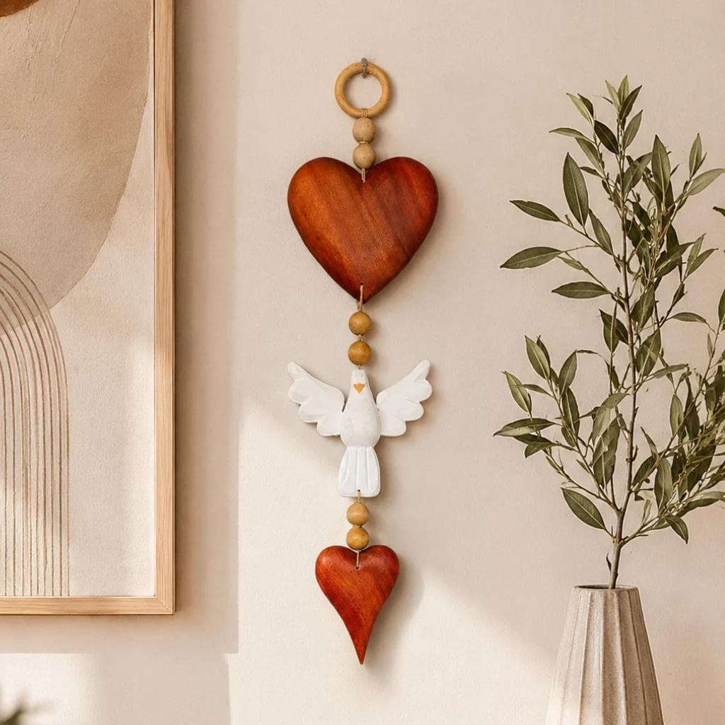 Decoração Colar De Parede Móbile Decorativo Em Madeira Divino Espírito Santo Composição Artesanal Escultura Rústico Boho