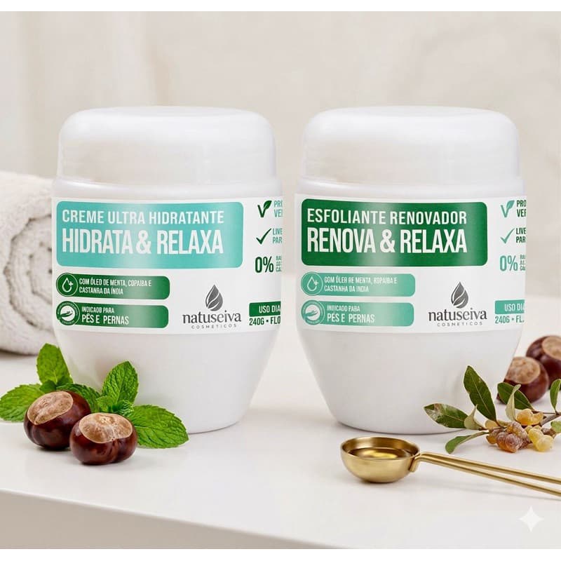 Kit Natuseiva Pés e Pernas: Creme Ultra Hidratante + Esfoliante Renovador - Adeus Pés Rachados!
