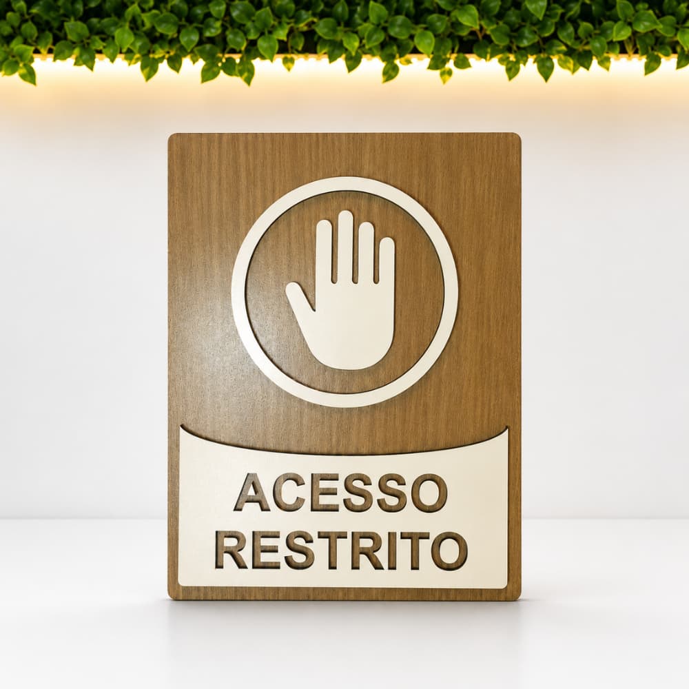 Placa Acesso Restrito MDF 3mm Premium | Modelos Variados | Sinalização Decorativa Com Fita 3M