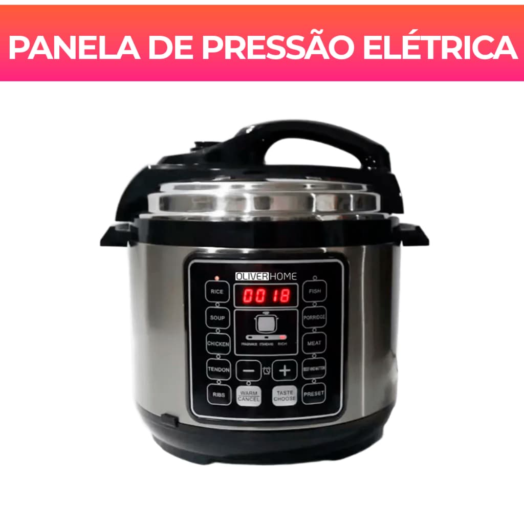 Panela De Pressão Elétrica 6L Inox Preta Digital 110V ou 220V Oliverhome