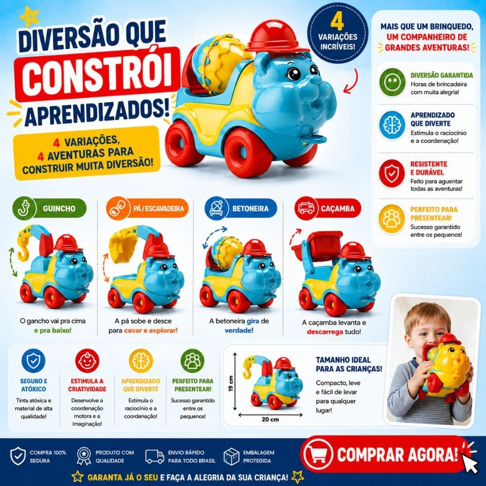 Carrinho Bebê Colorido Educativo Estimula Coordenação Motora Constru Baby Gava Toys