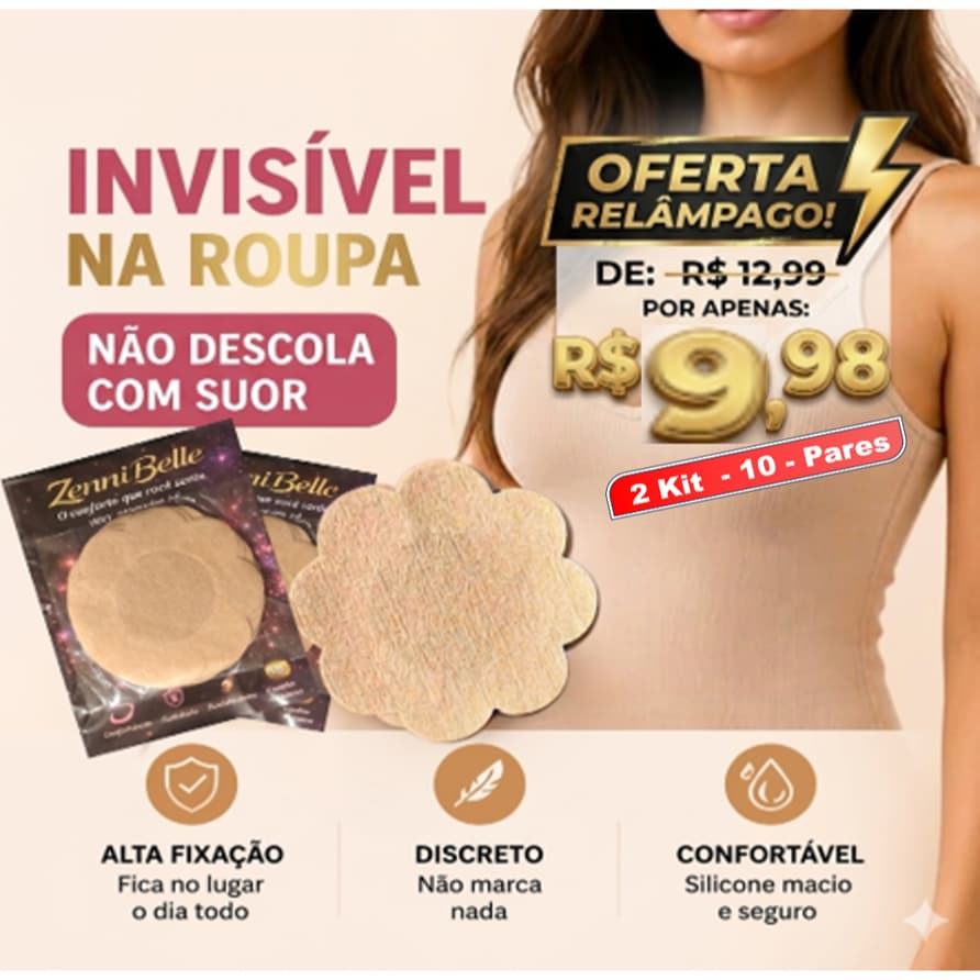 Protetor de Seios Invisível Nude Não Marca Roupa Alta Fixação Confortável Discreto Mamilo 6cm
