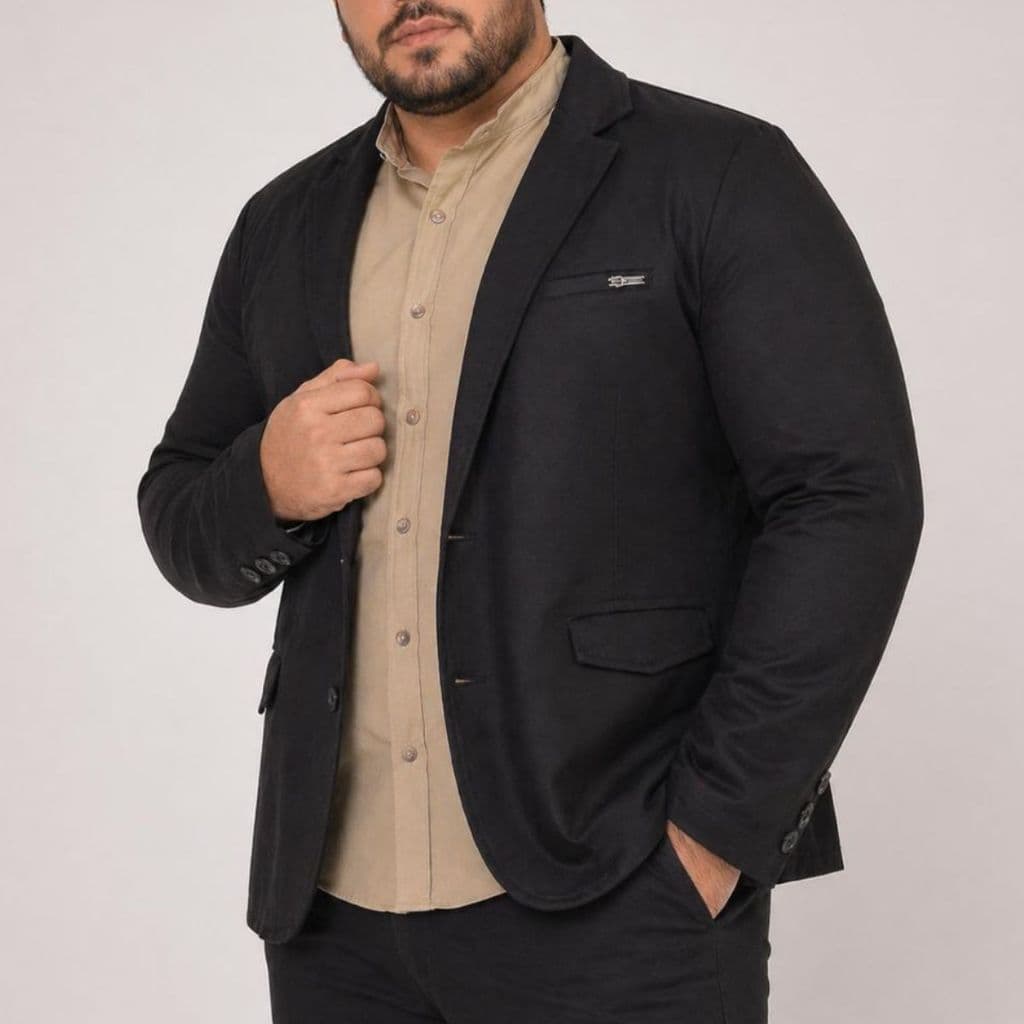 Paletó Blazer Slim Plus Size de Sarja Alfaiataria Premium Esporte Fino Masculino Elastano 2 Botões Casual Elegante