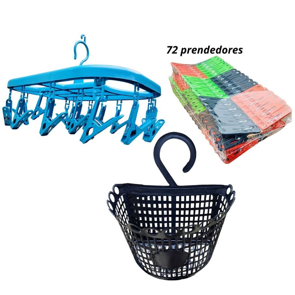 Kit Com 72 Prendedores e Varal Com 16 Prendedores e Cesto Para Varal Com Cores Variados