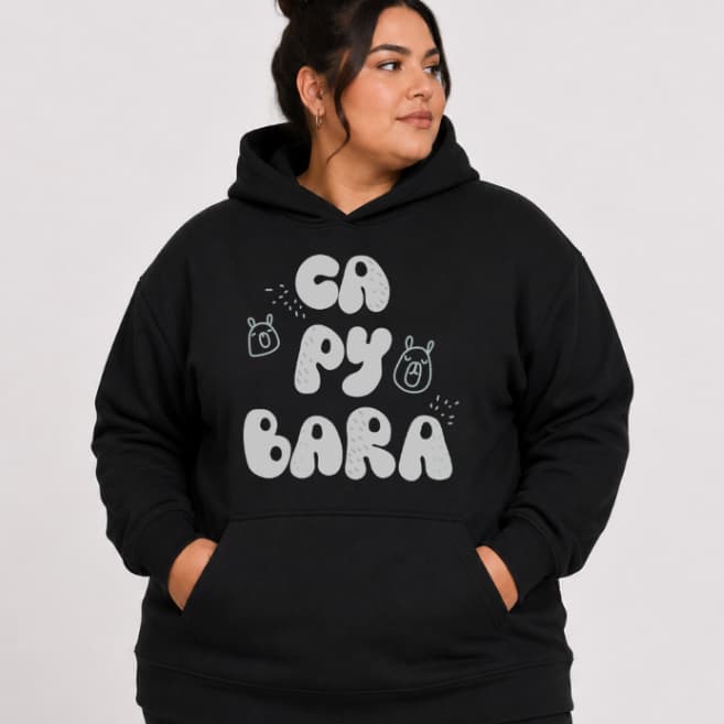 Blusa Moletom Canguru Feminina Plus Size Capivara Blusa de Frio Com Capuz e Bolso