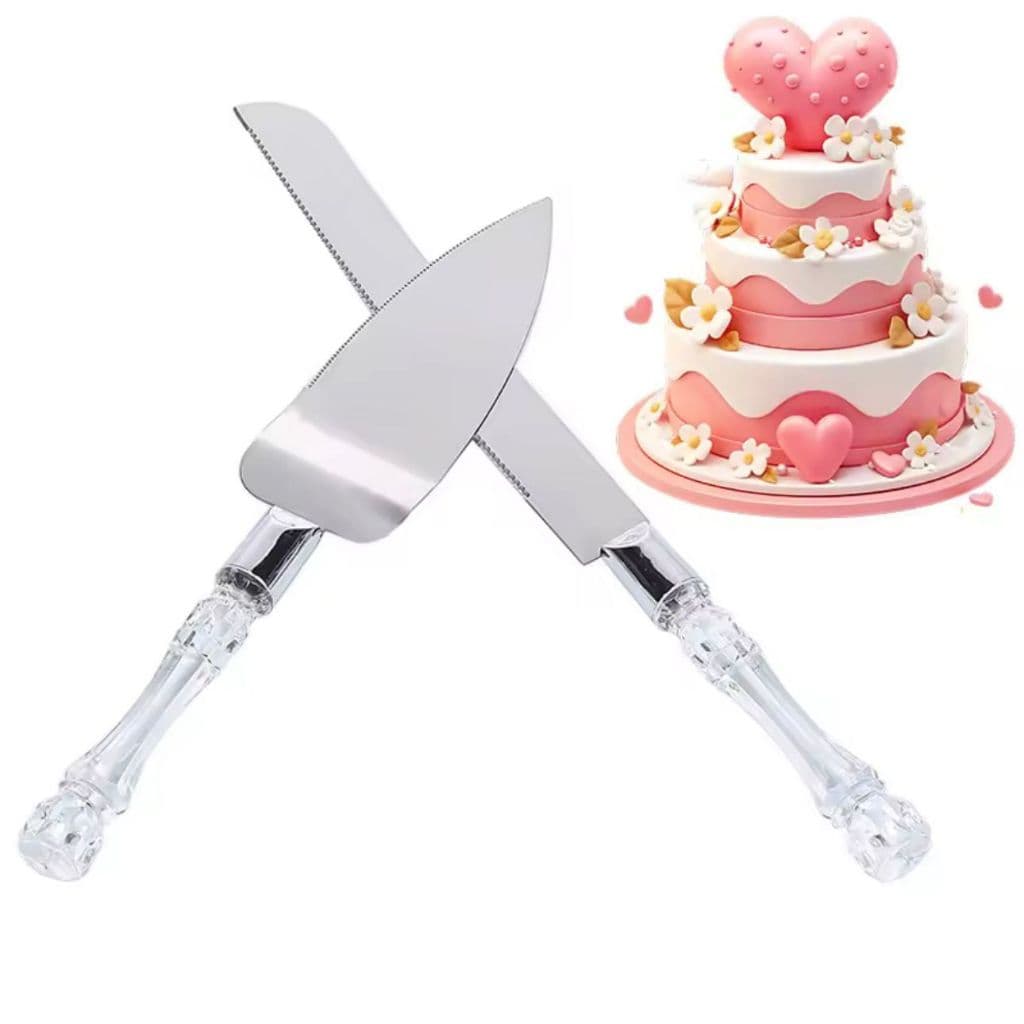Kit Faca E Espátula Para Cortar Bolos E Tortas Cabo Acrílico 2 Peças Tortas Pães Cozinha