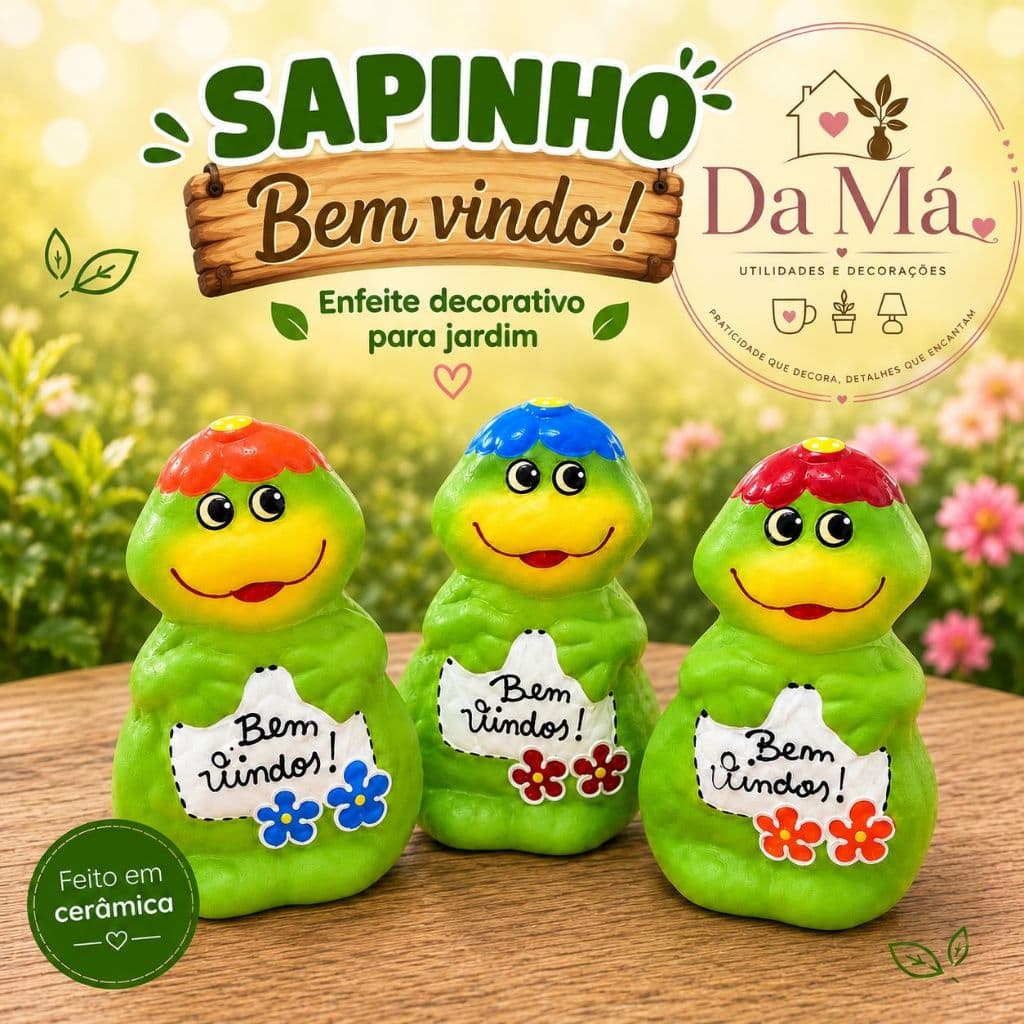 Enfeite Jardim Decoração Cerâmica Sapo Bem Vindo Área Externa Resistente Água Sol Fonte Varanda Vaso