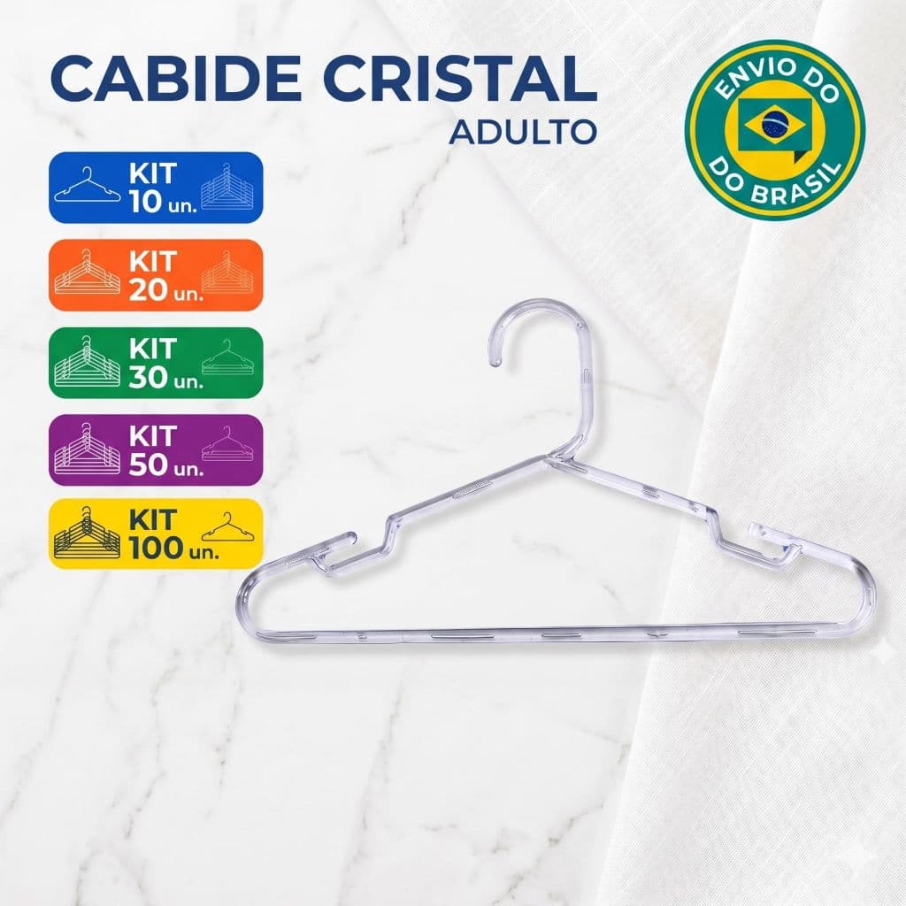 Kit Cabides Adulto Cristal Transparente Acrílico Cavado Antideslizante Slim Organizar Armário Closet