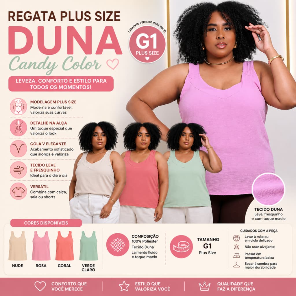 Regatas Plus Size G1 G2 G3 Candy Color Gola V Feminina
