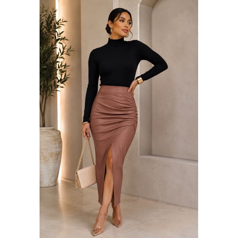 Saia Feminina em Couro Premium Transpassada – Look Elegante, Ajuste Perfeito, Várias Cores