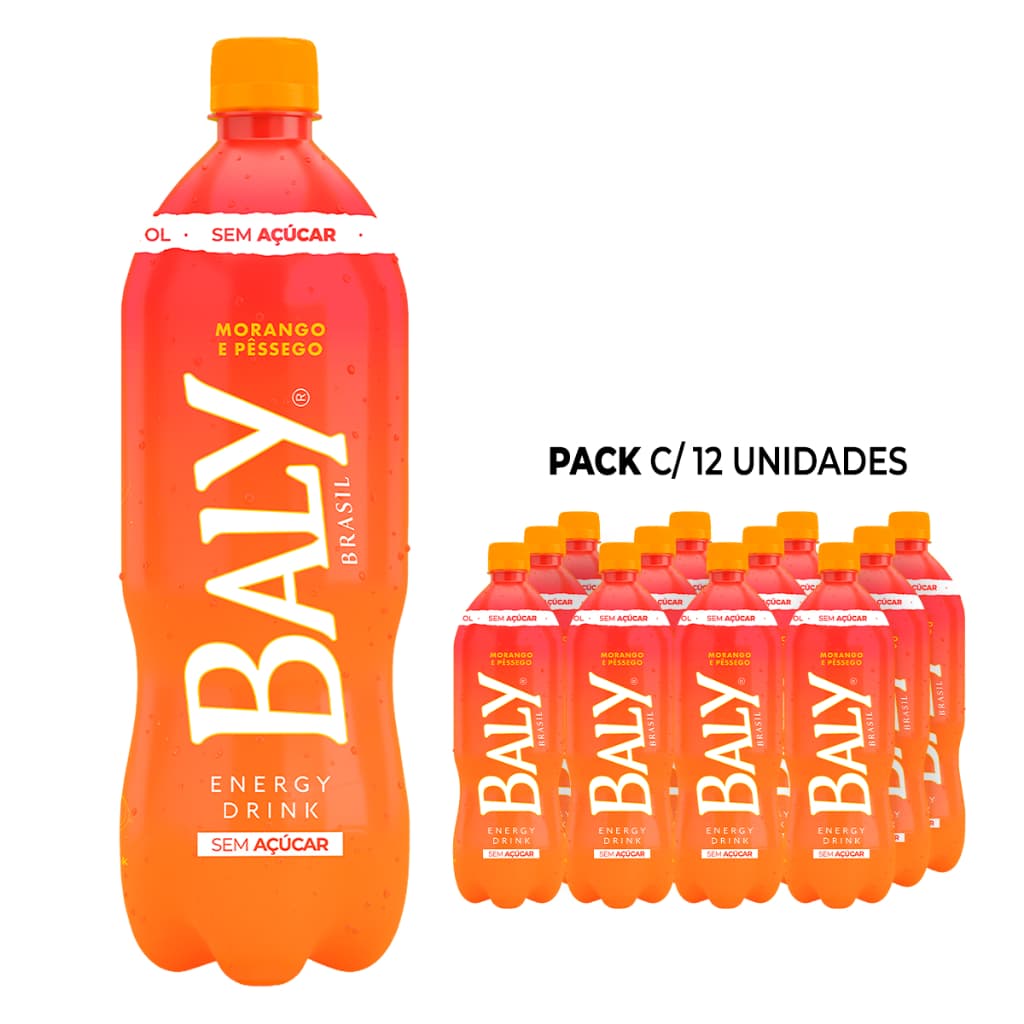 Pack Energético Baly Energy Drink Morango e Pêssego S/Açúcar 1l