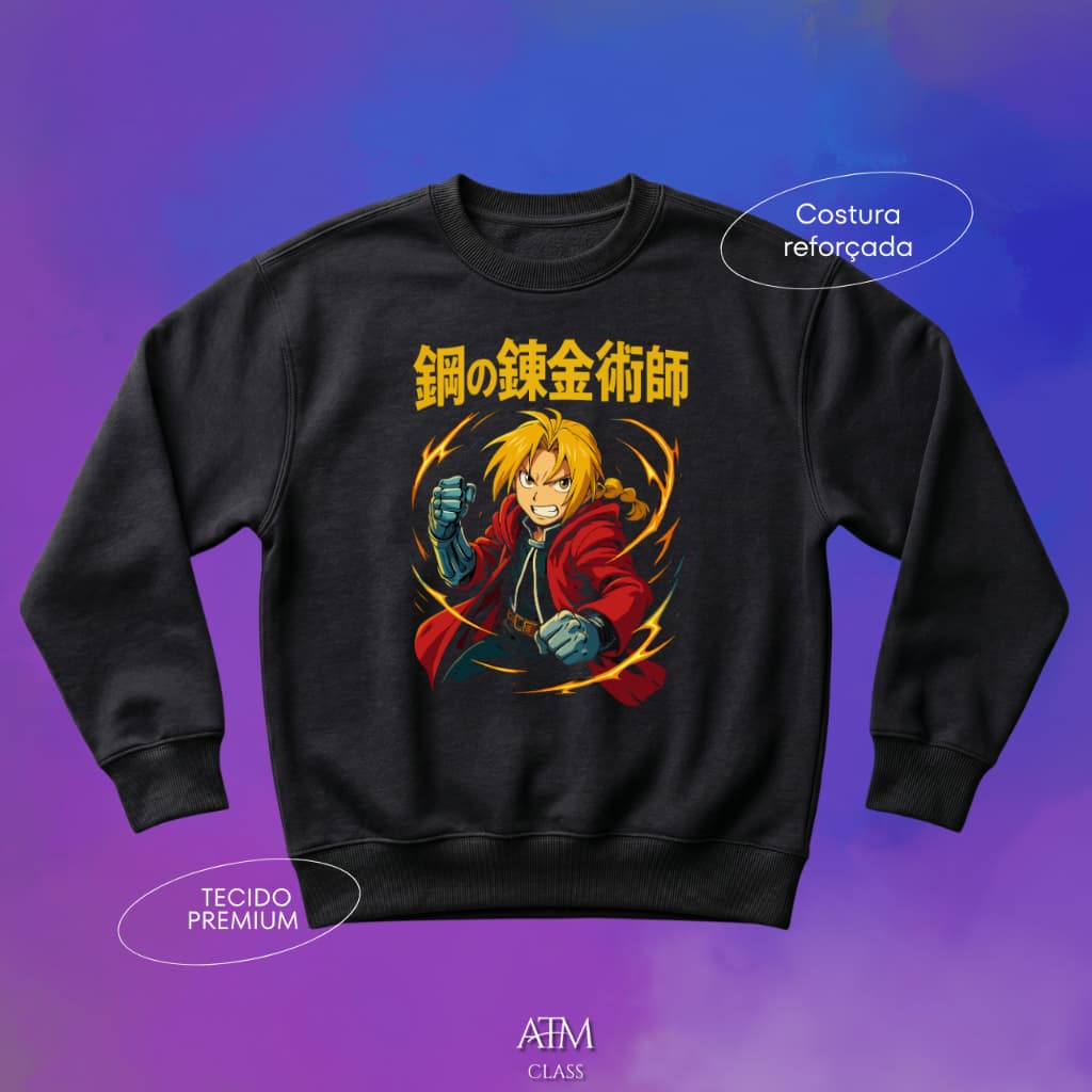 Moletom Casual Anime Edward Elric Fullmetal Alchemist tecido premium postagem imediato