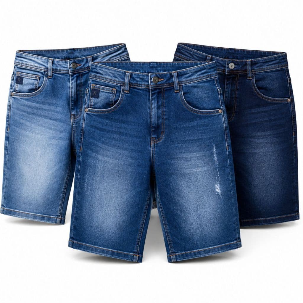 Kit 3 Bermudas Jeans Masculina Elastano Premium Conforto Bolsos
