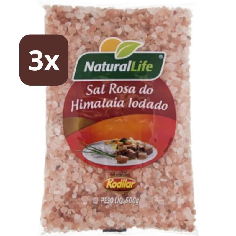 Kit com 3 Sal Rosa Grosso do Himalaia Kodilar 500g cada pacote