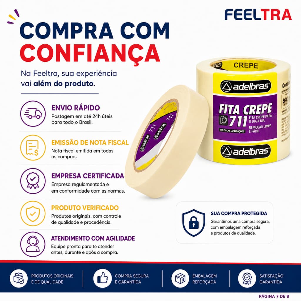 Fita Crepe 18mm X 40 Metros Adelbras Pintura Artesanato Resistente 6 Unidades