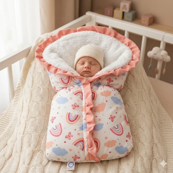 Porta Bebê Saco de Dormir Sherpa Algodão Estampado Arco-íris Menina