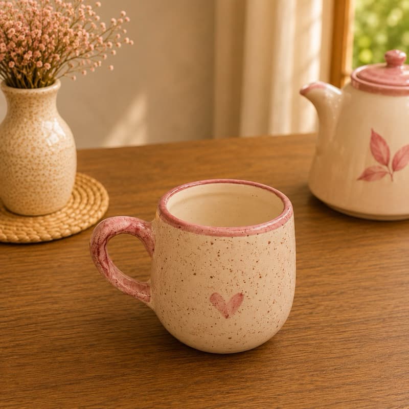 Caneca Pequena de Cerâmica Coração Rosa 90 ml | Pequena, Delicada e Perfeita para Café